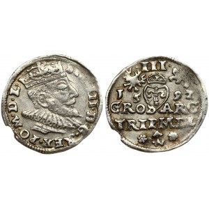 Lithuania 3 Groszy 1592 Vilnius. Sigismund III Vasa (1587-1632) Obverse: Crowned bust right. Reverse: Value...