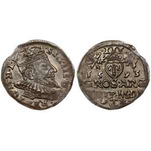 Lithuania 3 Groszy 1593 Vilnius. Sigismund III Vasa (1587-1632) Obverse: Crowned bust right. Reverse: Value...