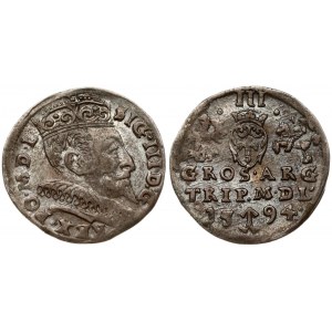 Lithuania 3 Groszy 1594 Vilnius. Sigismund III Vasa (1587-1632) Obverse: Crowned bust right. Reverse: Value...