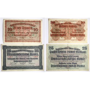 Lithuania Germany 10-25 Roubles 1916 Occupied Lithuania Banknote. Obverse: Red-brown on green and red underprint...