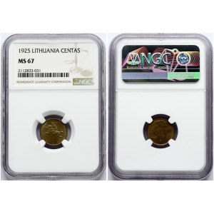 Lithuania 1 Centas 1925 Obverse: National arms. Reverse: Value within circle divides stem of flowers. Edge Description...