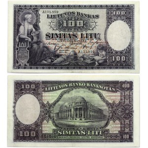 Lithuania 100 Litų 1928 Banknote. Obverse: Denomination. Lettering: 100 Litų.  Reverse: S/N A 151.899. P...