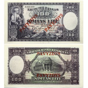 Lithuania 100 Litų 1928 SPECIMEN Banknote. Lietuvos Bankas Kaunas 31.03.1928 PAVYZDYS (100 LITU; SPECIMEN; PERFORATED)...