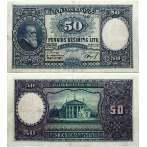 Lithuania 50 Litu 1928 Banknote Kaunas. On the left side of the obverse dr. Portrait of Jonas Basanavičius...