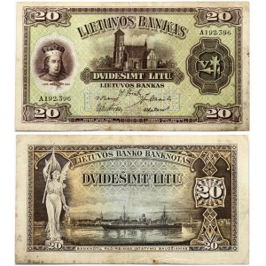 Lithuania 20 Litų 1930 Banknote. 500th Anniversary of Vytautas the Great. Obverse: Denomination. Lettering: 20 Litų...
