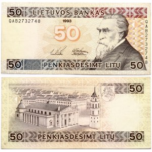 Lithuania 50 Litų 1993 Banknote. Obverse Lettering...