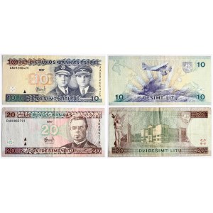 Lithuania 10 & 20 Litų 1997 Banknote. Obverse: Dark blue; dark green and brown - violet on multicolor underprint...