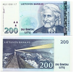 Lithuania 200 Litų 1997 Banknote. Obverse Lettering: LIETUVOS BANKAS 200 Du šimtai litų; Vydūnas. Reverse Lettering...