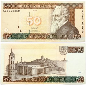 Lithuania 50 Litų 1998 Banknote. Obverse Lettering: LIETUVOS BANKAS penkiasdešimt litų J Basanavičius...