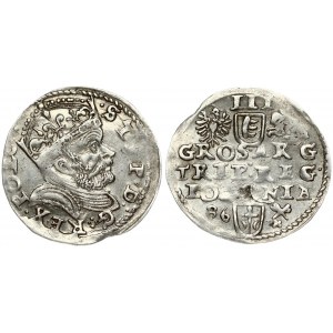 Poland 3 Groszy 1586 Poznan. Stephen Bathory(1576–1586). Oberse: Crowned bust. Reverse: Value and armorial above legend...