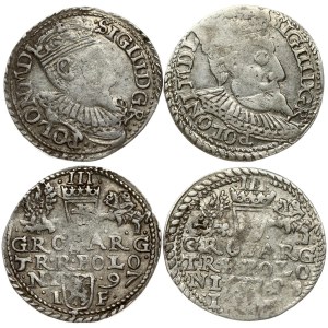 Poland 3 Groszy 1597 & 1598 Olkusz Sigismund III Vasa (1587-1632). Obverse: Crowned bust right. Reverse: Value...