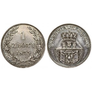 Poland 1 Zloty 1835 'Free City of Krakow'. Obverse: Crowned castle. Reverse: Value and date within wreath. Edge plain...