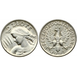 Poland 2 Zlote 1925 (Philadelphia) Without privy marks. Obverse: Crowned eagle with wings open. Reverse: Bust left...