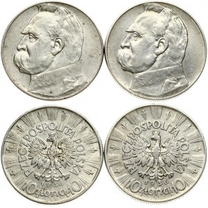 Poland 10 Zlotych 1934 & 1936 (w) Obverse: Radiant crowned eagle with wings open. Reverse: Head of Jozef Pilsudski left...