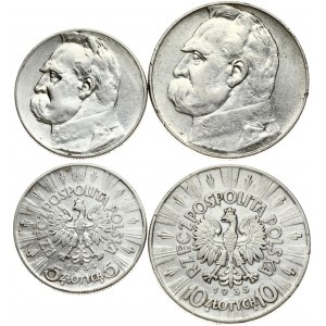 Poland 5 & 10 Zlotych (1934-1935) Obverse: Eagle with wings open with no symbols below. Reverse...