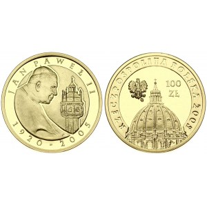 Poland 100 Zlotych 2005MW Pope John Paul II. Obverse: St. Peters Basilica dome. Reverse...