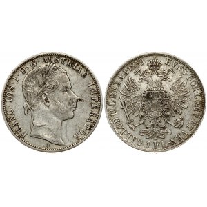 Austria 1 Florin 1859A Franz Joseph I(1848-1916). Obverse: Laureate head right. Reverse: Crowned imperial double eagle...