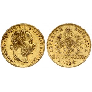 Austria 8 Florins-20 Francs 1886 Franz Joseph I(1848-1916) Obverse: Laureate head right; heavy whiskers. Reverse...