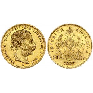 Austria 8 Florins-20 Francs 1887 Franz Joseph I(1848-1916). Obverse: Laureate head right; heavy whiskers. Reverse...