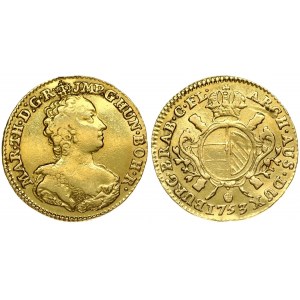 Austrian Netherlands 1/2 Souverain D'or 1753 Antwerpen. Maria Theresa(1740-1780). Obverse: Bust with decolletage right...