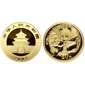 China 20 Yuan 2005 Obverse: Temple of Heaven. Reverse: Panda cub and mom seated in bamboo. Gold 1.55g...