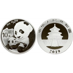 China 10 Yuan 2019 Panda; Silver Bullion. Obverse: Temple of Heaven with the country name above and the date below...