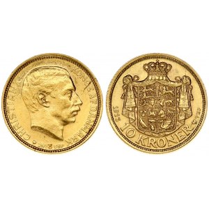 Denmark 10 Kroner 1913(h) VBP;AH Christian X(1912-1947). Obverse: Head right with title; date; mint mark; initials VBP...