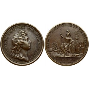 France Medal (1666) Academy. French copper medal by J. Mavger; Louis XIIII; establishment of the Academy of science...