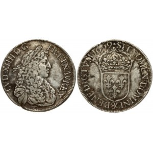France 1 Ecu 1669  Louis XIV(1643-1715). Obverse: Louis XIV bust right. Reverse: Crowned coat of arms. Silver...