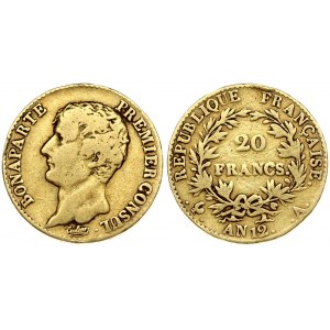France 20 Francs AN12A (1803/1804). Napoleon Consul(1799-1804).Obverse: Head left. Obverse Legend...