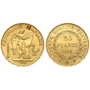 France 20 Francs 1878A Obverse: Standing Genius writing the Constitution; rooster at right; fasces at left. Reverse...