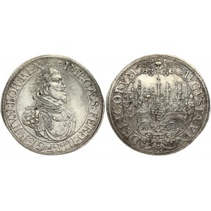 Germany  AUGSBURG 1 Thaler 1642 Obverse: City view with large pine cone in center; divided date in cartouche below...