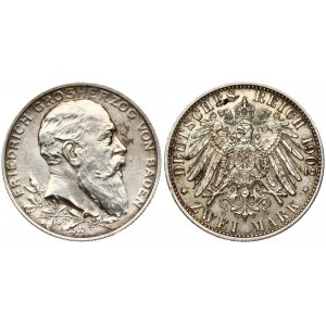 Germany BADEN 2 Mark 1902 50th Year of Reign. Friedrich I(1852-1907). Obverse: Head right. Reverse...
