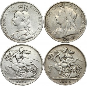 Great Britain 1 Crown 1890 & 1893-LVI Victoria(1837-1901). Obverse: Bust left wearing small crown and veil...