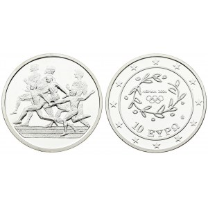 Greece 10 Euro 2004 Relay Race. Obverse: The design consist of the emblem of the ATHENS 2004 Summer Olympics...