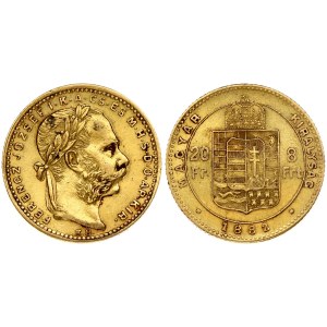 Hungary 8 Forint 20 Francs 1882 KB Franz Joseph I(1848-1916). Obverse: Laureate head; right. Reverse...