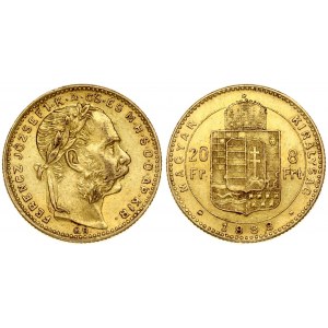 Hungary 8 Forint 20 Francs 1888KB Franz Joseph I(1848-1916). Obverse: Laureate head; right. Reverse...