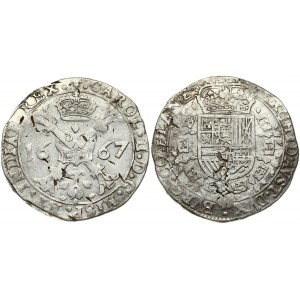 Spanish Netherlands FLANDERS 1 Patagon 1667 Charles II(1665-1700). Obverse: St. Andrew's cross; crown above...