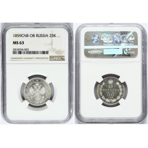 Russia 25 Kopecks 1859 СПБ-ФБ St. Petersburg Mint. Alexander II (1854-1881). Obverse: Crowned double imperial eagle...