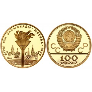 Russia USSR 100 Roubles 1980(m) 1980 Olympics. Obverse: National arms divide CCCP with value below. Reverse: Torch...
