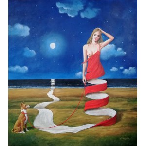 Rafal Olbinski, Strolling the night, 2020