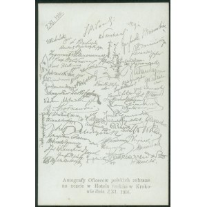 Autografy Oficerów polskich zebrane na uczcie w Hotelu Saskim w Krakowie, 1916
