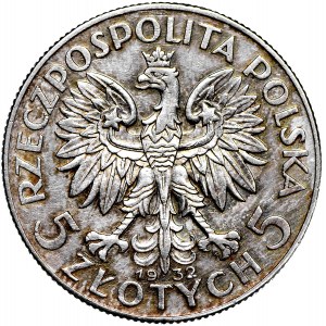 II RP 5 złotych 1932 Polonia ze znakiem mennicy