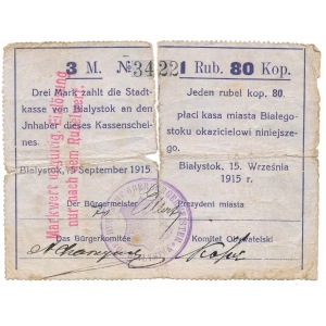 Białystok 3 M. = 1 Rub 80 Kop. 1915r. rare