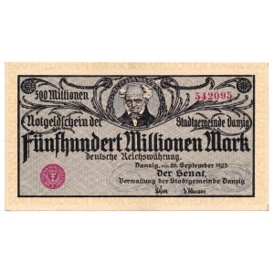 Danzig 500 million 26 September 1923 yellow margin inscription