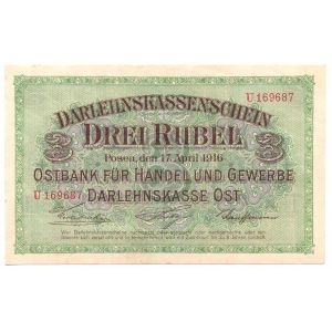 Poznań 3 ruble 1916 - U - krótka klauzula 