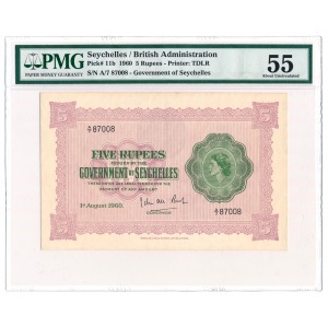 Seychelles/ British Administration 5 rupees 1960 PMG 55 - Rare 