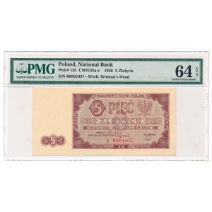 5 złotych 1948 - B - PMG 64 EPQ 