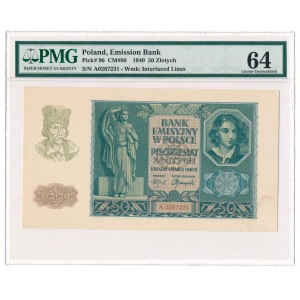 50 zloty 1940 - A - PMG 64 