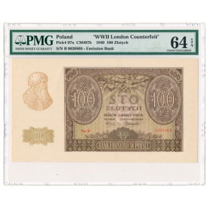 100 złotych 1940 ZWZ - B - PMG 64 EPQ 